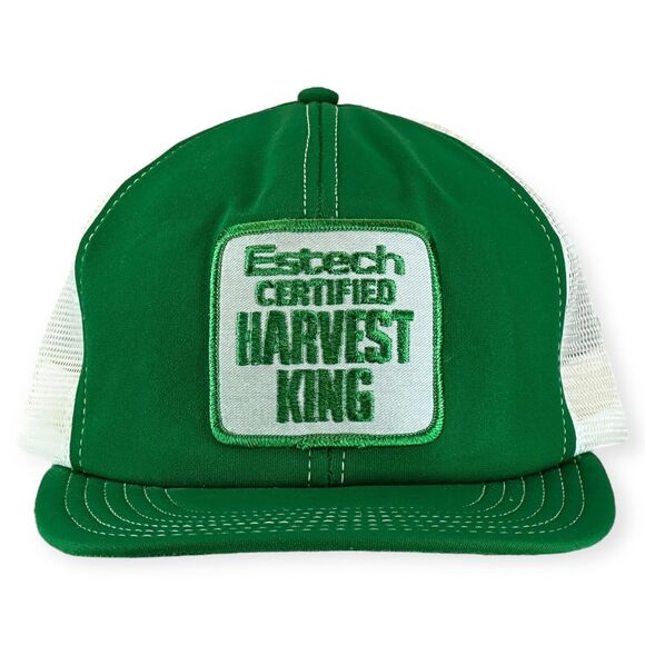Vintage Estech Certified Harvest King Mesh Trucker Patch Snapback Hat Green - Picture 1 of 7